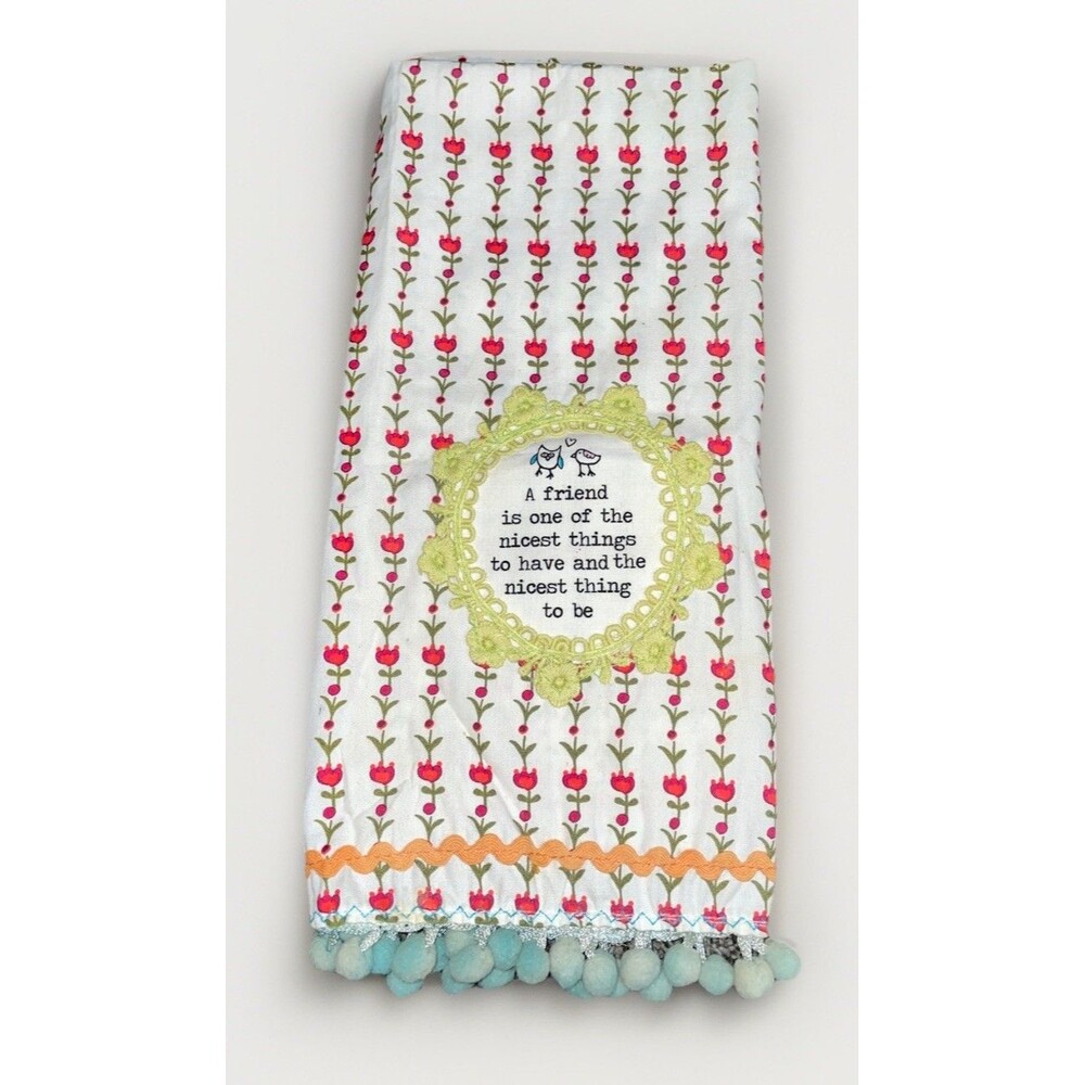Natural Life embroidered Cotten Blend Pompoms kitchen towel
